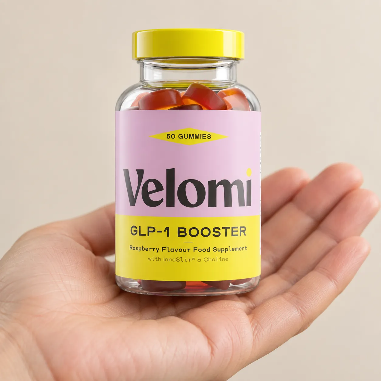 Velomi GLP-1 Gummies — de verpakking in de hand