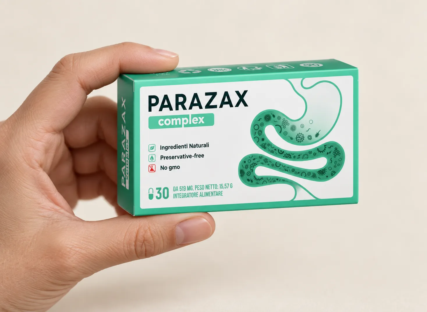Parazax Complex — de verpakking in de hand