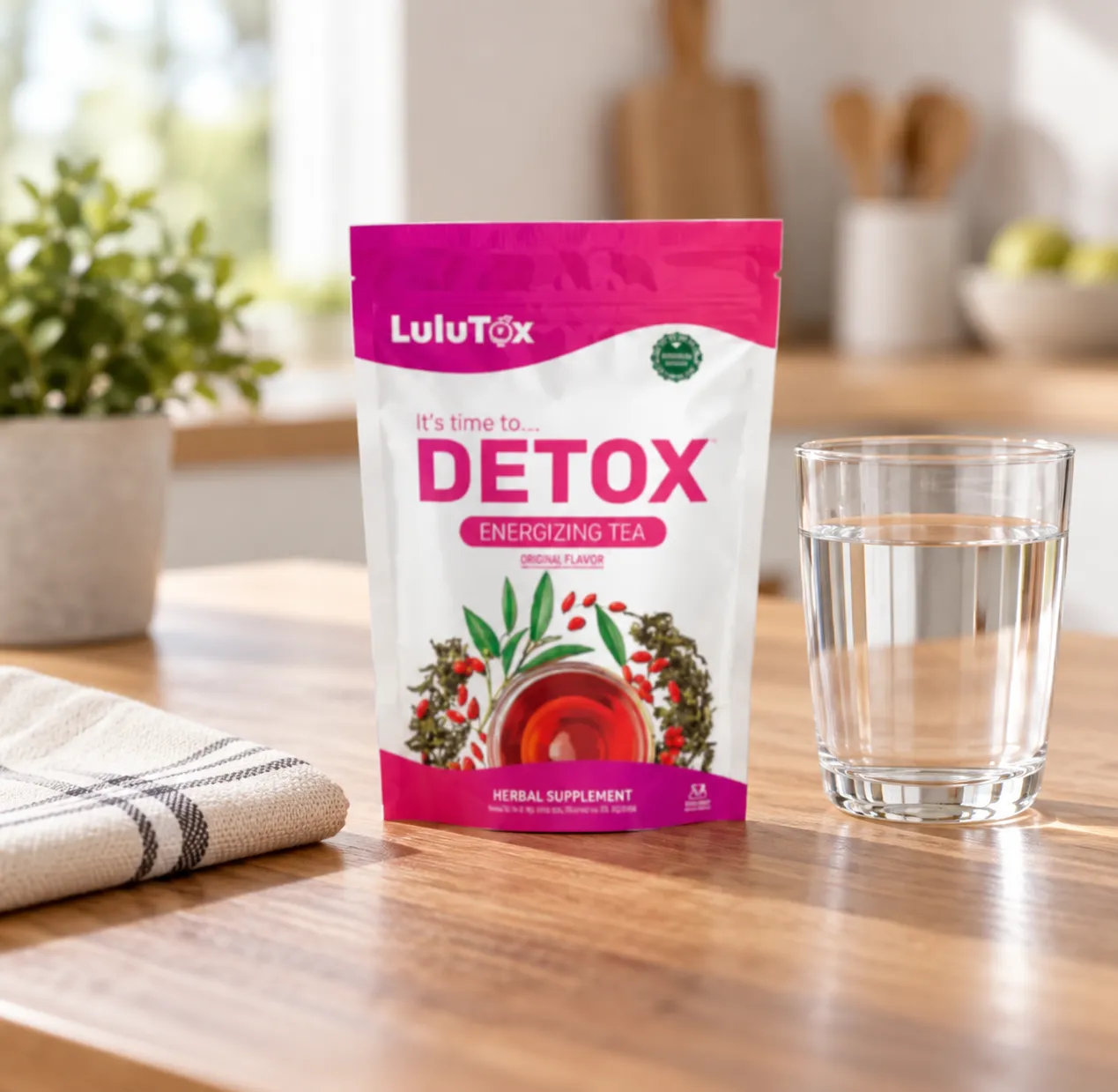 Lulutox Detox Tea HCTC — de verpakking in het dagelijks gebruik